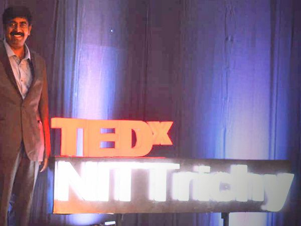On the TEDxNITTrichy stage, 2018